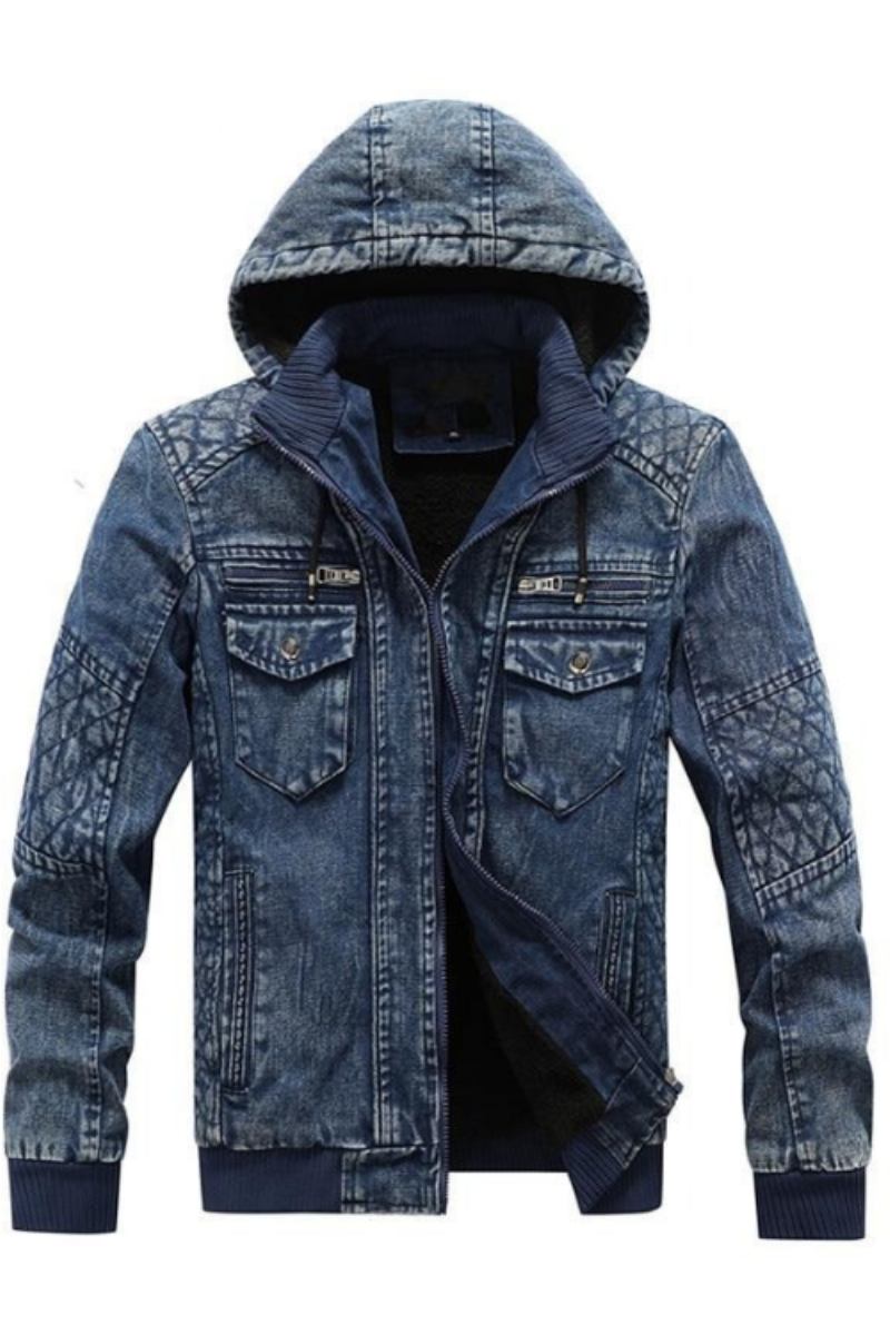 Jeansjacke Für Herren Trendige Kapuzenjacke Aus Denim Lässige Warme Windjacke Aus Fleece Cowboymäntel Herrenbekleidung