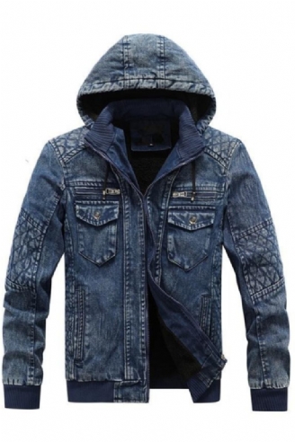 Jeansjacke Für Herren Trendige Kapuzenjacke Aus Denim Lässige Warme Windjacke Aus Fleece Cowboymäntel Herrenbekleidung