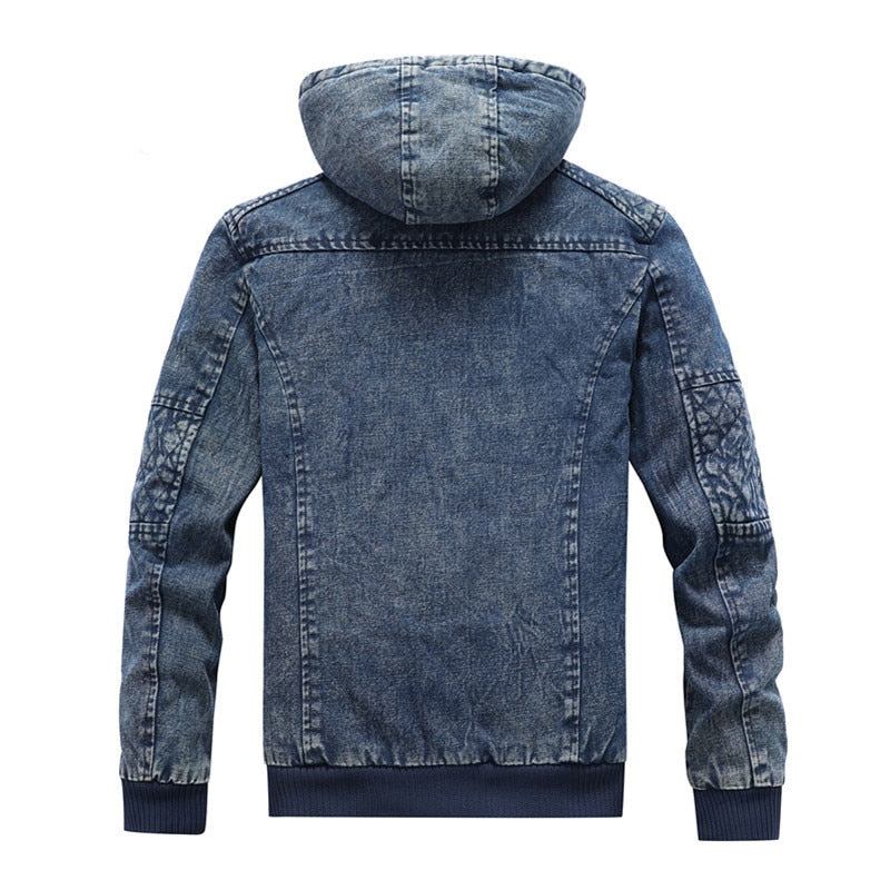 Jeansjacke Für Herren Trendige Kapuzenjacke Aus Denim Lässige Warme Windjacke Aus Fleece Cowboymäntel Herrenbekleidung - Jeansblau