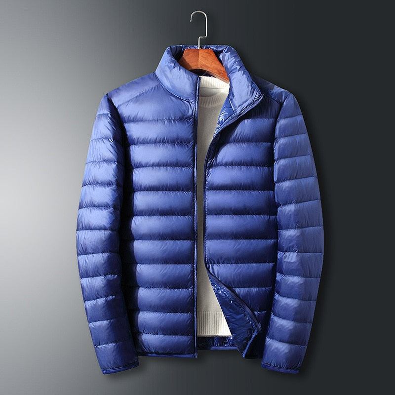 Lässige Daunenjacke Für Herren Herbst Und Winter Neuer Weißer Entendaunen-stehkragen Herrenmantel Kleidung - Marineblau