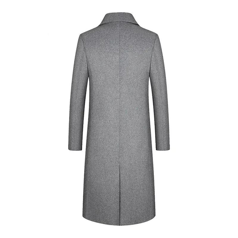 Langer Wollmantel Für Herren Boutique Hochwertiger Mantel Aus Wollmischung Trenchcoat Für Extralang Dicker Über Dem Knie - Schwarz