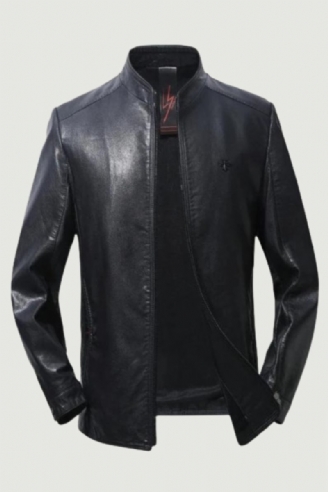 Lederjacke Für Herren Frühling Und Herbst Schwarz Bikerjacke