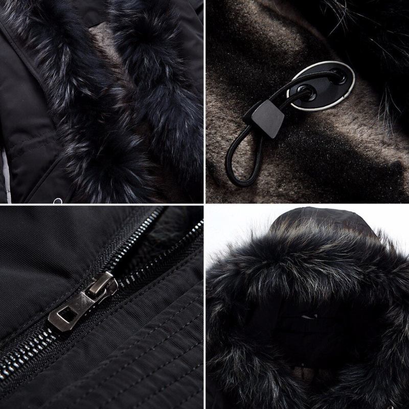 Liebhaber Dicker Warmer Winter-daunenjacke Mit Pelzkragen Parkas Mit Kapuze Mantel Western Herren - Schwarz