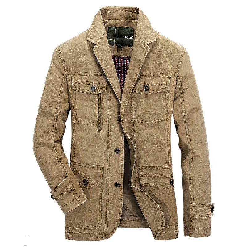 Militärblazer Frühling Herbst Baumwolle Freizeitblazer Anzugjacke Blazer - Khaki