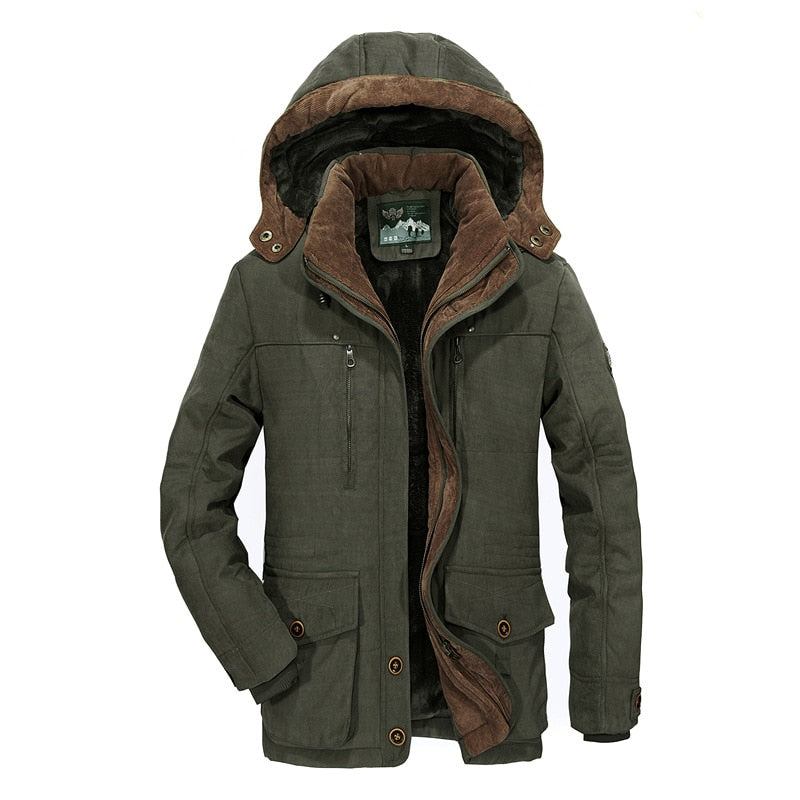 Militärjacken Für Herren Winter-fleece-parkas Lässig Schmal Mehrere Taschen Baumwollgefüttert Mit Kapuze Übermantel Windjacke Mäntel - Kaffee