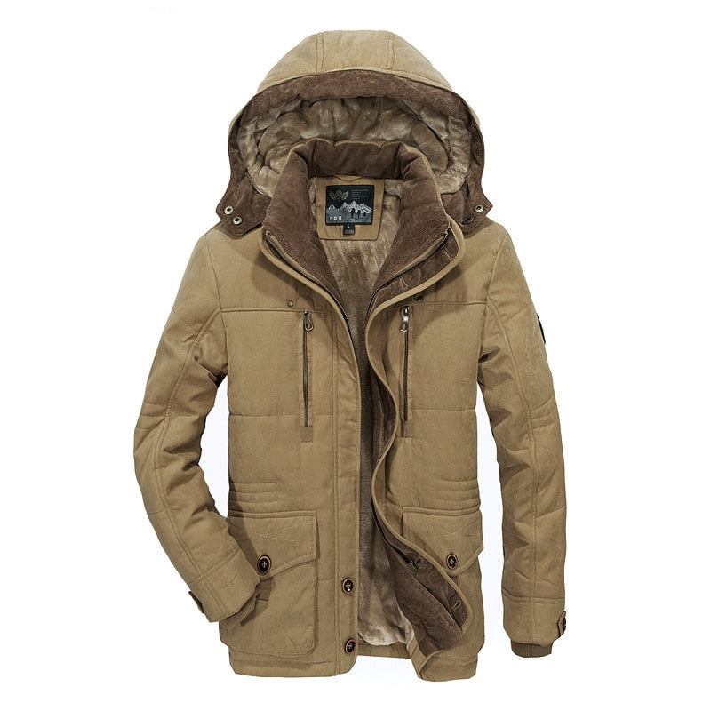 Militärjacken Für Herren Winter-fleece-parkas Lässig Schmal Mehrere Taschen Baumwollgefüttert Mit Kapuze Übermantel Windjacke Mäntel - Kaffee