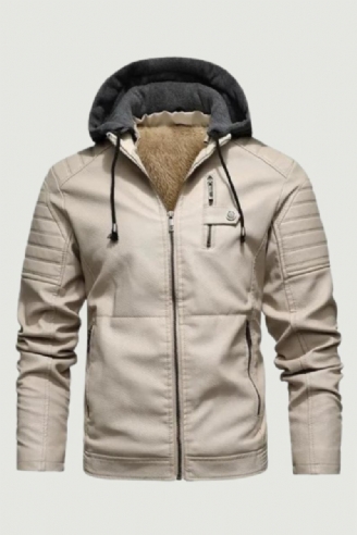 Motorrad-kapuzenjacke Lederjacke Herren Einfarbig Fleece Lässig Windjacke Schmale Militärische Taktische Dicke Mäntel Winter