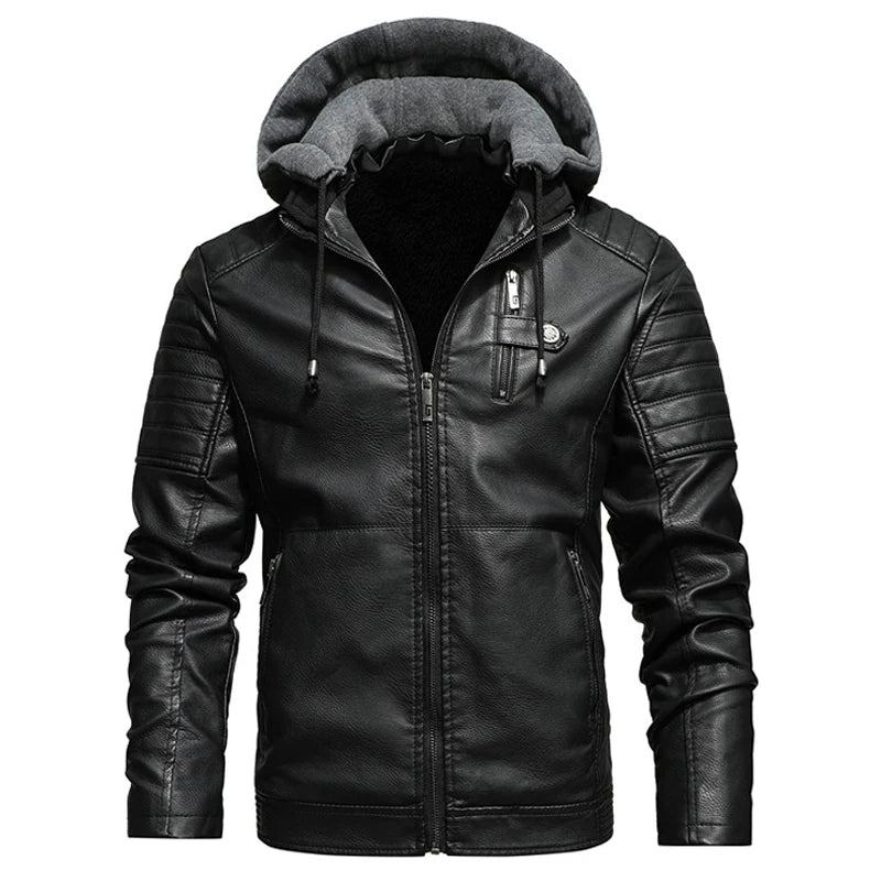 Motorrad-kapuzenjacke Lederjacke Herren Einfarbig Fleece Lässig Windjacke Schmale Militärische Taktische Dicke Mäntel Winter - Weiß