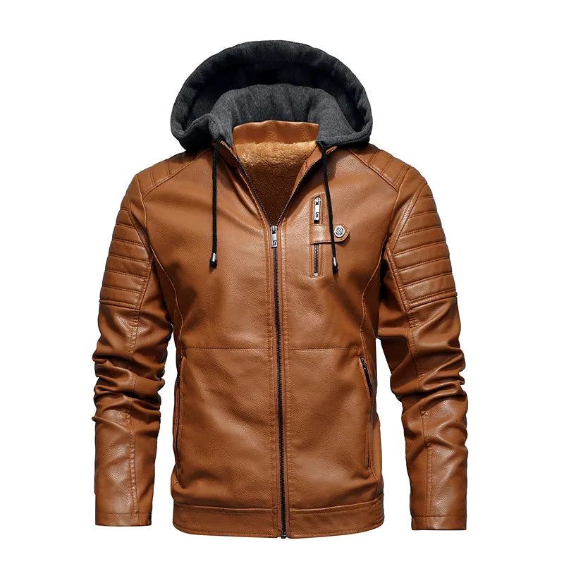 Motorrad-kapuzenjacke Lederjacke Herren Einfarbig Fleece Lässig Windjacke Schmale Militärische Taktische Dicke Mäntel Winter - Weiß