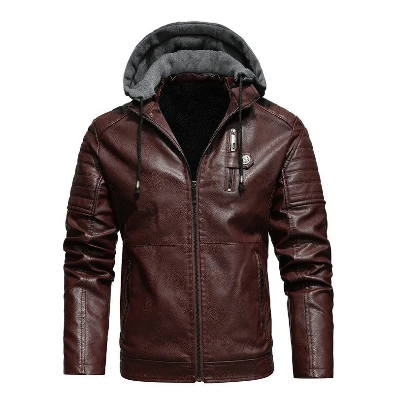 Motorrad-kapuzenjacke Lederjacke Herren Einfarbig Fleece Lässig Windjacke Schmale Militärische Taktische Dicke Mäntel Winter - Weiß