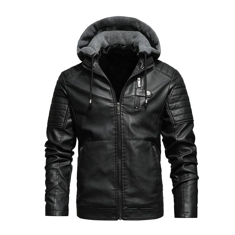 Motorrad-kapuzenjacke Lederjacke Herren Einfarbig Fleece Lässig Windjacke Schmale Militärische Taktische Dicke Mäntel Winter - Weiß