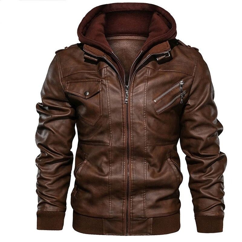 Motorrad-lederjacke Windjacke Kapuzenjacke Herrenoberbekleidung Kunstlederjacken Für Herren Euro - Kaffee