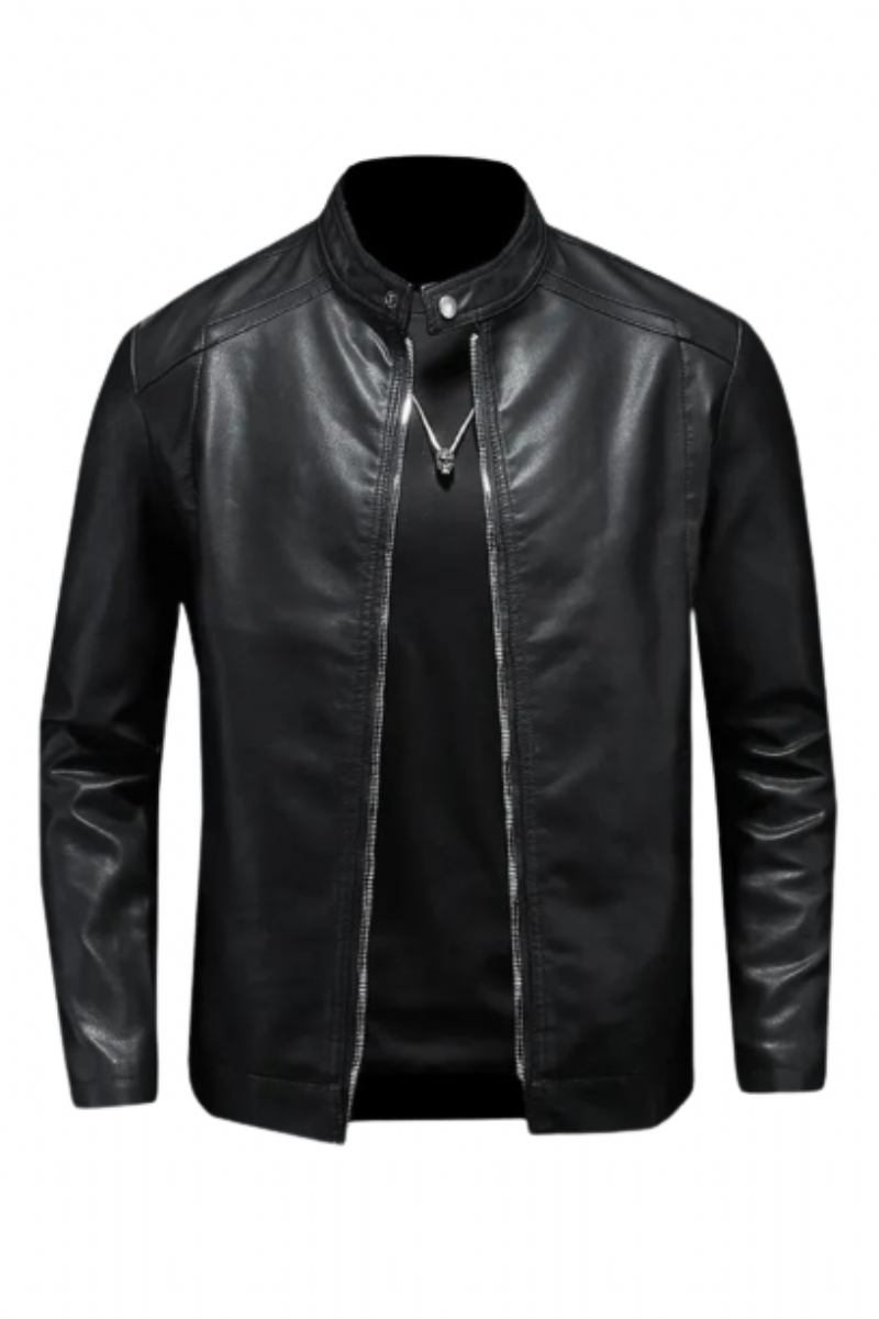 Motorrad-lederjacken Herren Business Lässig Biker-lederjacke - Schwarz