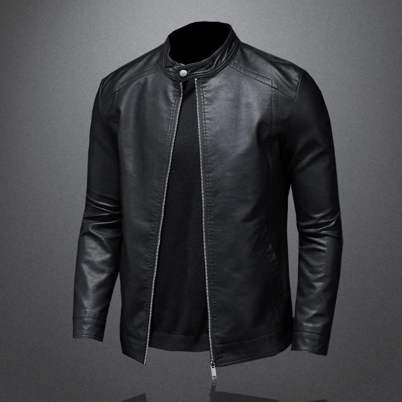 Motorrad-lederjacken Herren Business Lässig Biker-lederjacke - Schwarz