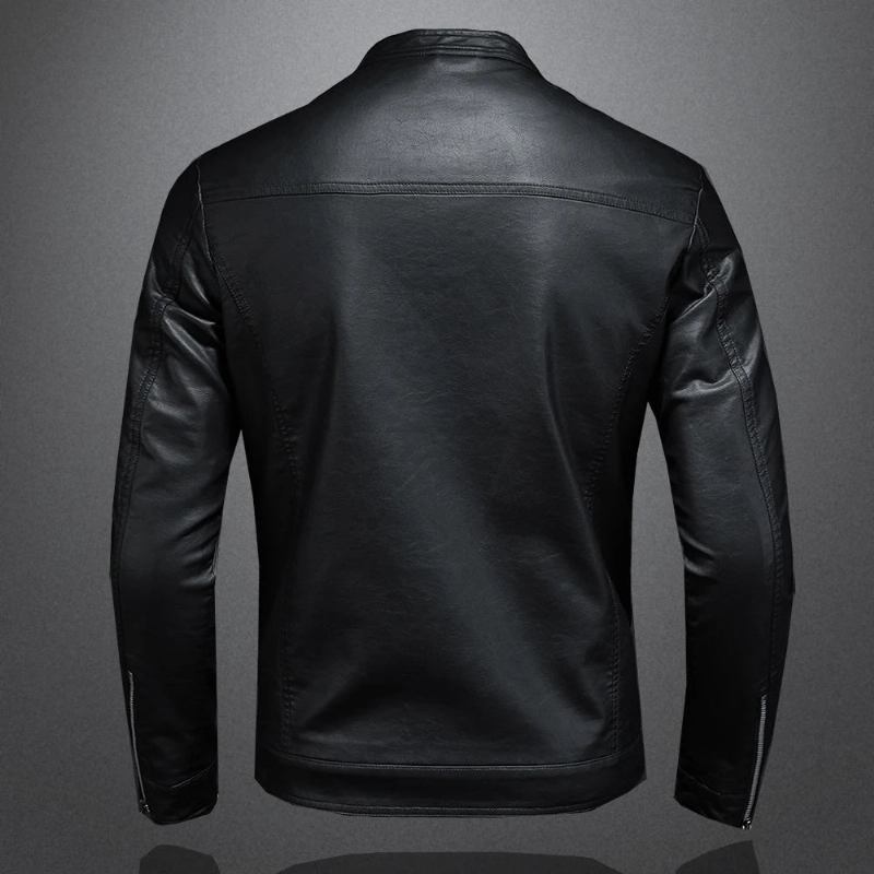 Motorrad-lederjacken Herren Business Lässig Biker-lederjacke - Schwarz