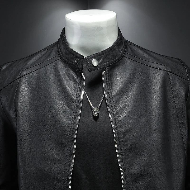 Motorrad-lederjacken Herren Business Lässig Biker-lederjacke - Schwarz