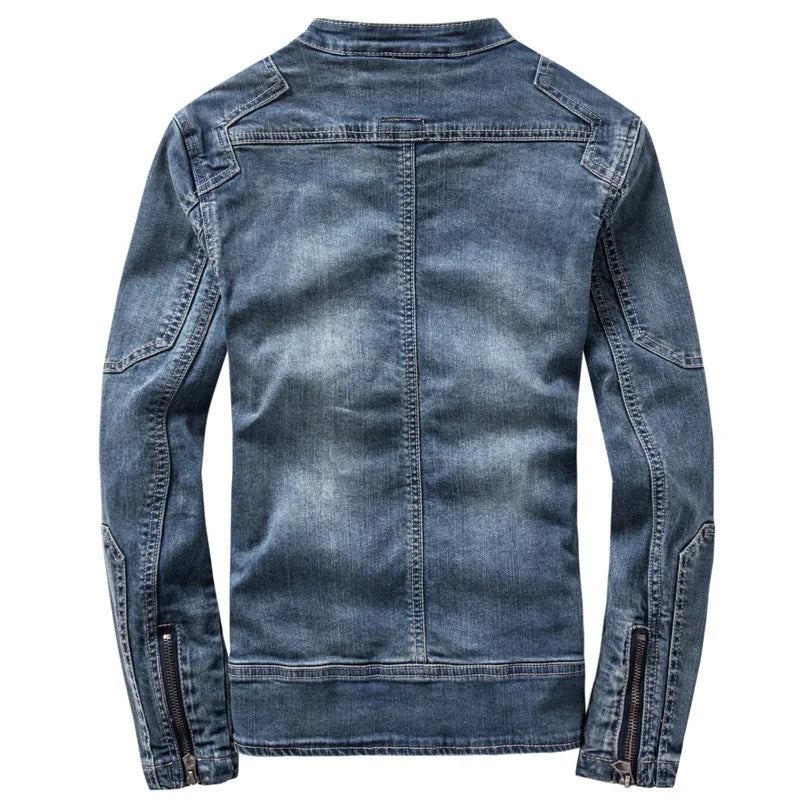 Retro-schönheit Für Herren Europa Und Die Usa Boutique Schmale Jeansjacke Stehkragen - Blau