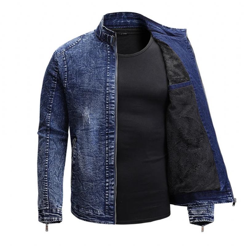 Schwarze Jeansjacke Für Herren Herbst-winter-fleecejacken Mäntel Slim Fit Lässig Motorrad-biker-jeansmantel Oberbekleidung Für - schwarz