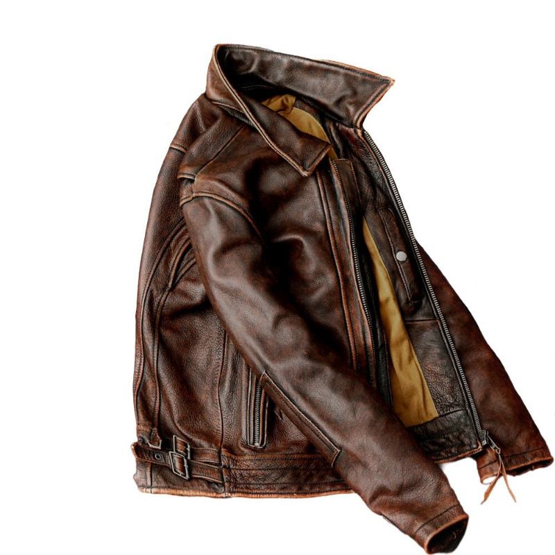 Stilvolle Echte Lederjacke Vintage-mantel Aus Braunem Rindsleder Bikerjacke Für Herren Ledermantel - Braun