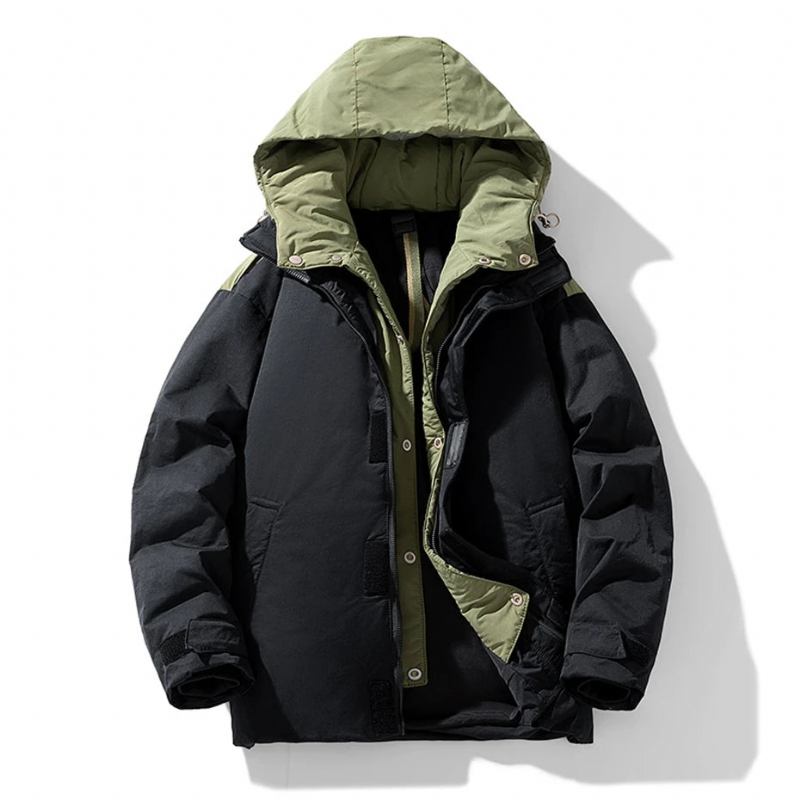 Wasserdichte Daunenjacke Für Herren Winter-pufferjacke Mäntel Winter-daunenmantel Mit Kapuze Campingjacken Schwarz - grün