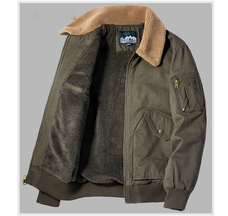 Winter-bomberjacke Für Herren Lässige Oberbekleidung Für Fleece Pelzkragen Warme Mäntel Retro - Khaki