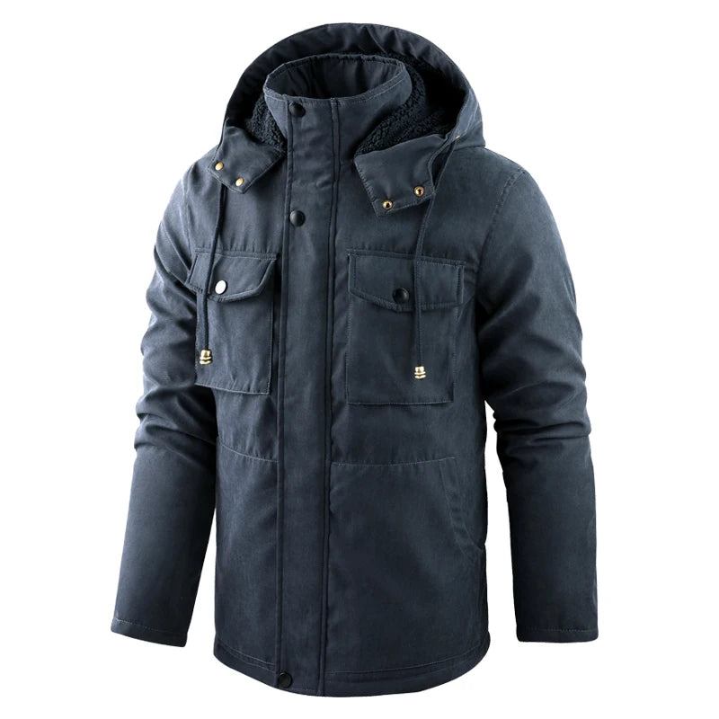 Winter Dicke Warme Fleece-parkajacke Für Herren Winddichte Jacke Mit Kapuze Mantel Herrenjacke - Dunkelblau