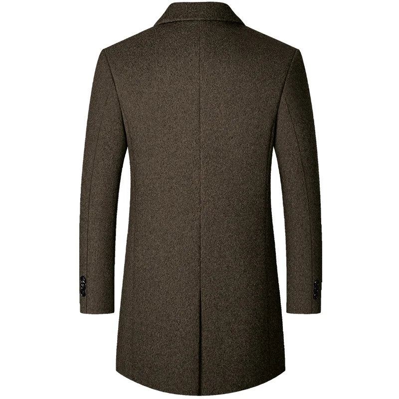 Winter Dicker Wollmantel Für Herren Stehkragen Oberbekleidung Aus Wollmischung Eleganter Lässiger Trenchcoat - Schwarz