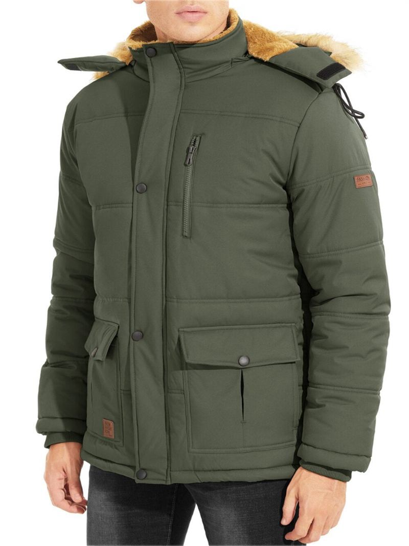 Winter-fleecefutter Ski-/snowboardjacken Kapuzenmäntel Für Herren Abnehmbare Kapuze Wandern Parka Lässige Windjacke Oberbekleidung - Schwarz