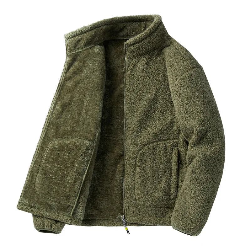 Winter Fleecejacken Herren Solid Locker Lässig Warm Mantel Stehkragen Oberbekleidung Jacke Streetwear - Schwarz