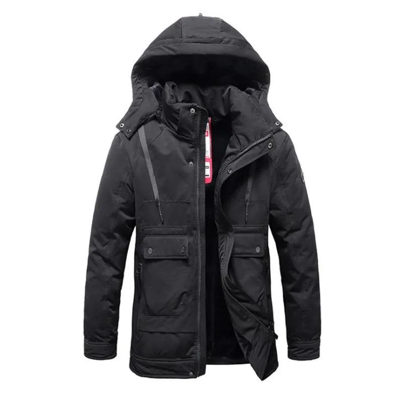 Winter Herren Dicke Jacke Casual Kapuze Warme Windjacke Parkas Mäntel - Schwarz