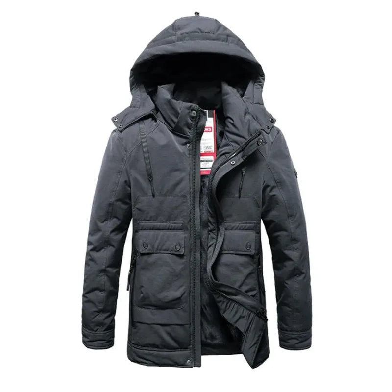 Winter Herren Dicke Jacke Casual Kapuze Warme Windjacke Parkas Mäntel - Schwarz