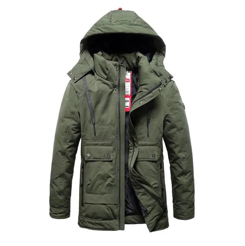 Winter Herren Dicke Jacke Casual Kapuze Warme Windjacke Parkas Mäntel - Schwarz