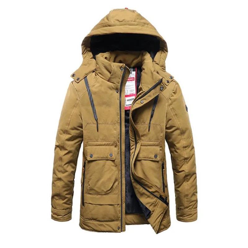 Winter Herren Dicke Jacke Casual Kapuze Warme Windjacke Parkas Mäntel - Schwarz