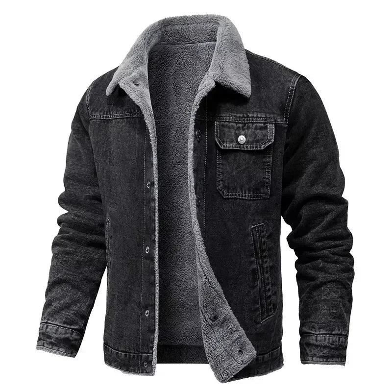 Winter-herrenjacke Dicke Jeansjacke Warme Baumwollgefütterte Herrenjacke Daunenjacke - Schwarz