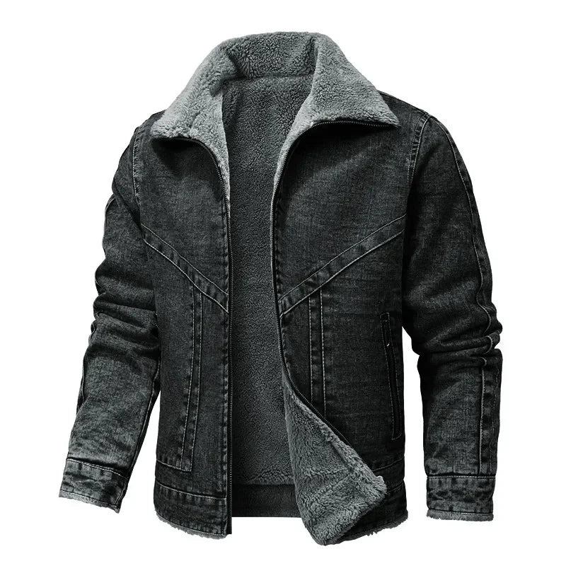 Winter-herrenjacke Dicke Jeansjacke Warme Baumwollgefütterte Herrenjacke Daunenjacke - Schwarz