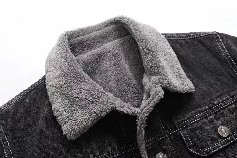 Winter-herrenjacke Dicke Jeansjacke Warme Baumwollgefütterte Herrenjacke Daunenjacke - Schwarz