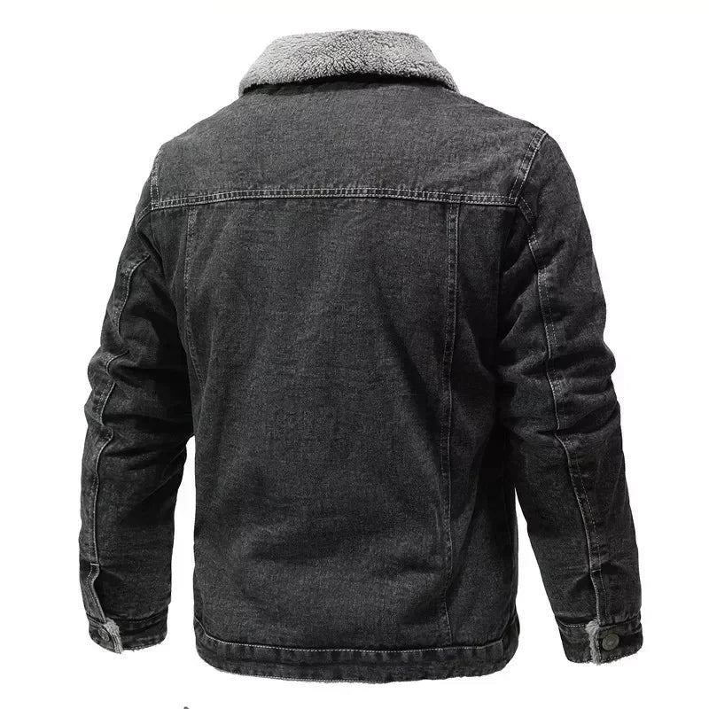 Winter-herrenjacke Dicke Jeansjacke Warme Baumwollgefütterte Herrenjacke Daunenjacke - Schwarz