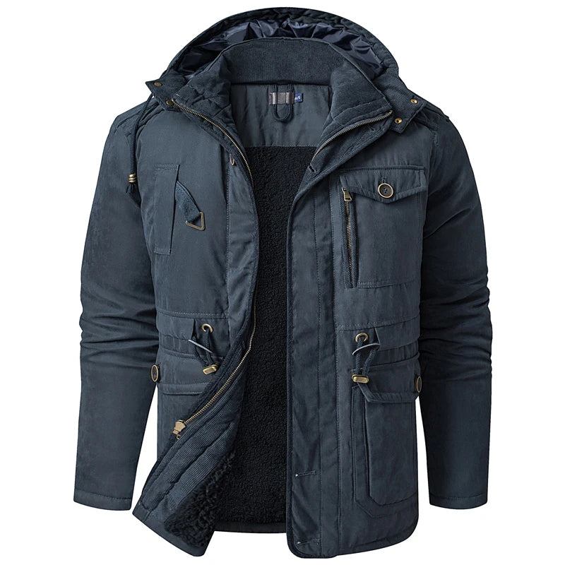 Winter-herrenjacke Große Daunenjacke Mit Kapuze Lässige Mittellange Jacke - Schwarz