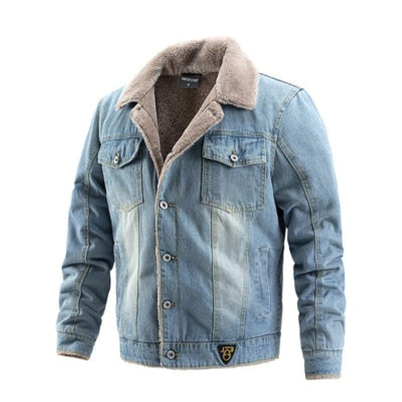 Winter-jeansjacke Für Herren Trendige Warme Fleece-jeansjacke Bomberjacke Windjacke Cowboymäntel Kleidung - Hellblau