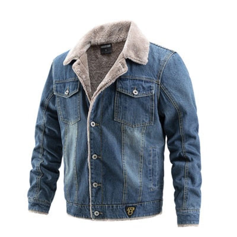 Winter-jeansjacke Für Herren Trendige Warme Fleece-jeansjacke Bomberjacke Windjacke Cowboymäntel Kleidung - Hellblau