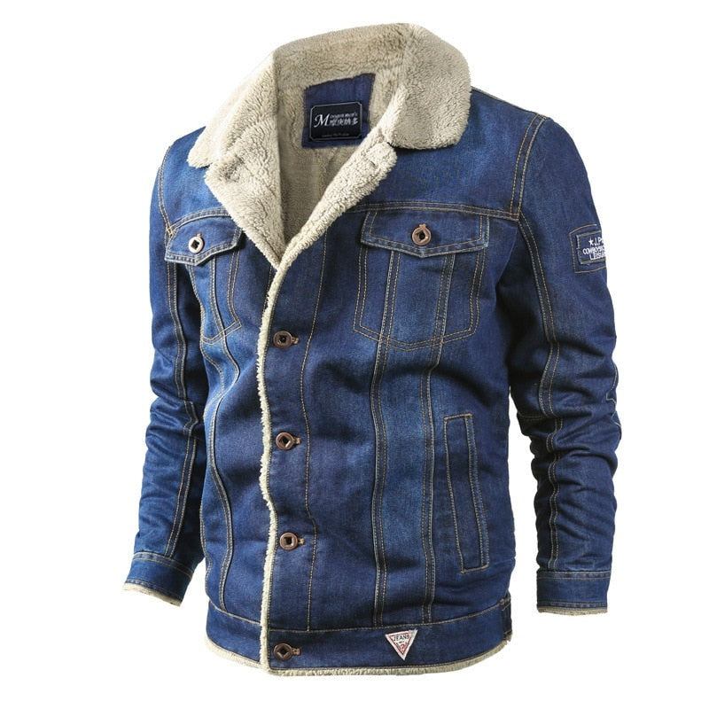 Winter-jeansjacke Für Herren Wollfutter Warme Herrenjacken Und -mäntel Oberbekleidung Windjacke Kleidung - Dunkelblau