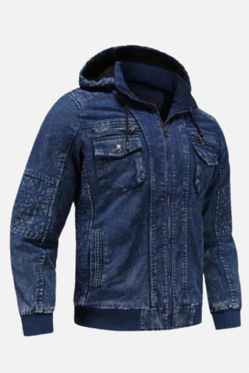 Winter Jeansjacke Plus Samt Warm Solide Dicke Freizeitjacke Herren Baumwolle Warmer Mantel Mit Kapuze