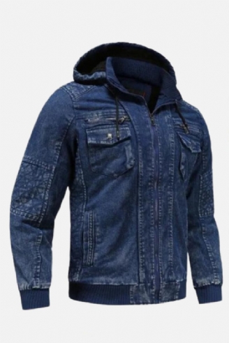 Winter Jeansjacke Plus Samt Warm Solide Dicke Freizeitjacke Herren Baumwolle Warmer Mantel Mit Kapuze