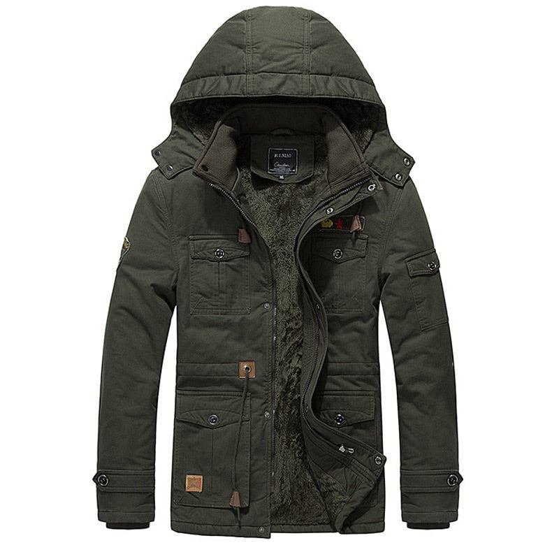 Winter-militär-thermojacke Für Herren Lässig Dick Warm Armee-piloten-parkas Mäntel Mehrere Taschen Oberbekleidung Fleece Bomberjacke Mit Kapuze - Schwarz