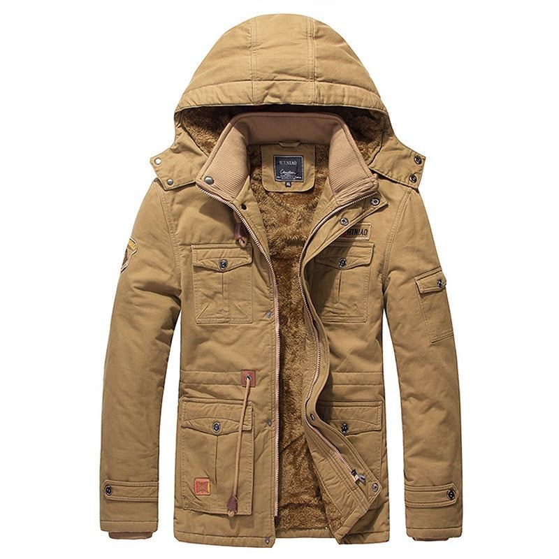 Winter-militär-thermojacke Für Herren Lässig Dick Warm Armee-piloten-parkas Mäntel Mehrere Taschen Oberbekleidung Fleece Bomberjacke Mit Kapuze - Schwarz