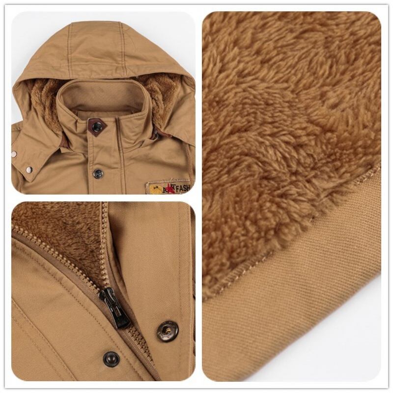 Winter-militär-thermojacke Für Herren Lässig Dick Warm Armee-piloten-parkas Mäntel Mehrere Taschen Oberbekleidung Fleece Bomberjacke Mit Kapuze - Schwarz