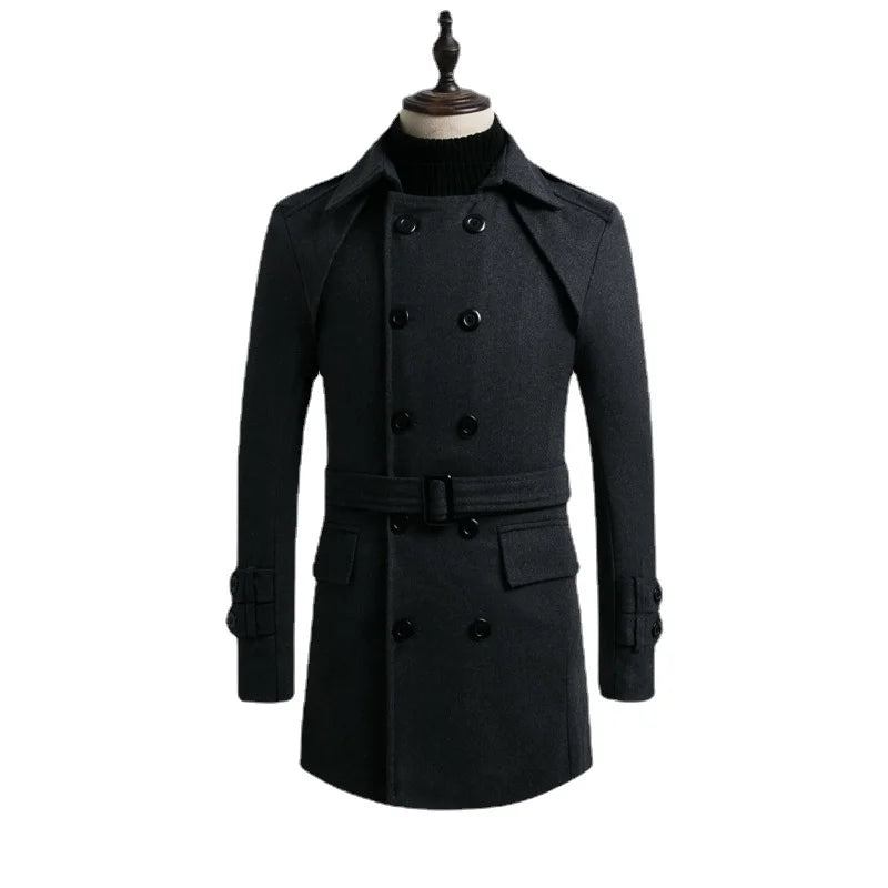 Winter-trenchcoat Für Herren Zweireihig Mittellang Schalkragen Baumwollgefüttert Dick Warm Wollmantel Für Männer - Grau