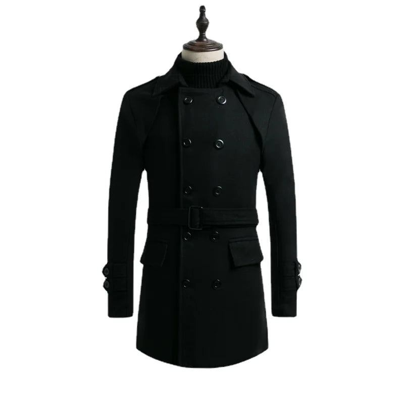 Winter-trenchcoat Für Herren Zweireihig Mittellang Schalkragen Baumwollgefüttert Dick Warm Wollmantel Für Männer - Grau