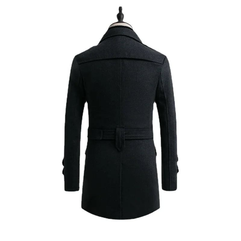 Winter-trenchcoat Für Herren Zweireihig Mittellang Schalkragen Baumwollgefüttert Dick Warm Wollmantel Für Männer - Grau