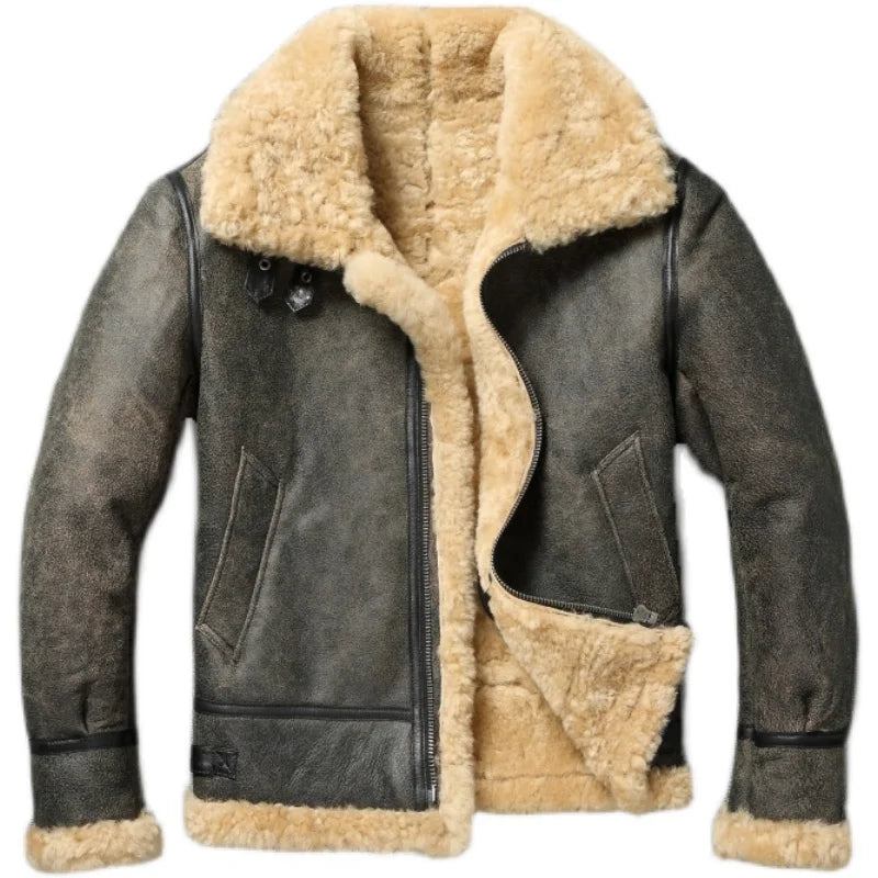 Winter Warme Dicke Wolllederjacke Für Herren Echtes Fell Natürliches Lammfell. Gut Aussehend Trendiges Business Herbst Und Doppelseitig Jacke Aus Wolle Und Baumwolle - Grau